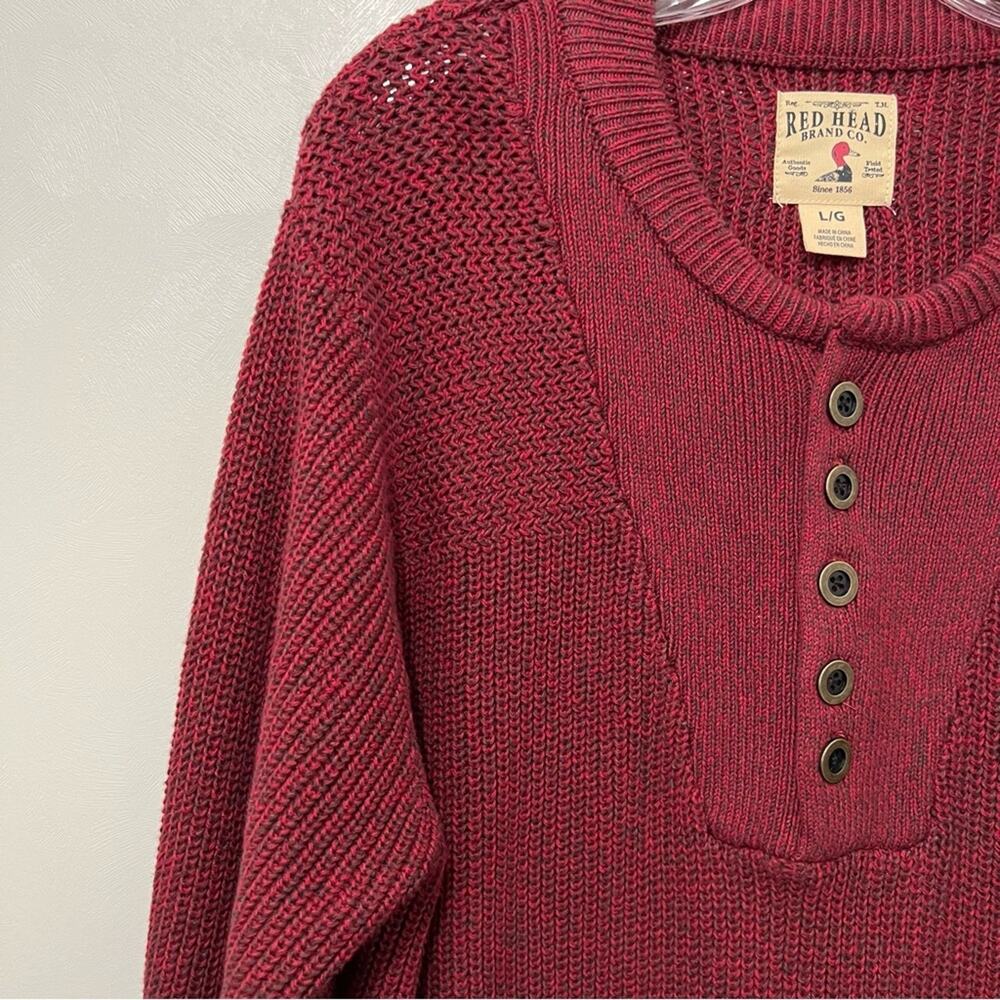 Red Head Vintage Henley Crew Neck Long Sleeve Knit Sweater | Men’s Size Large - Picture 3 of 9